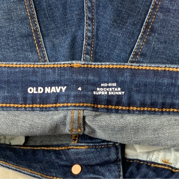 Old Navy Women 4 Jeans Rockstar Super Skinny Dark Wash Distressed Mid Rise - Picture 7 of 9